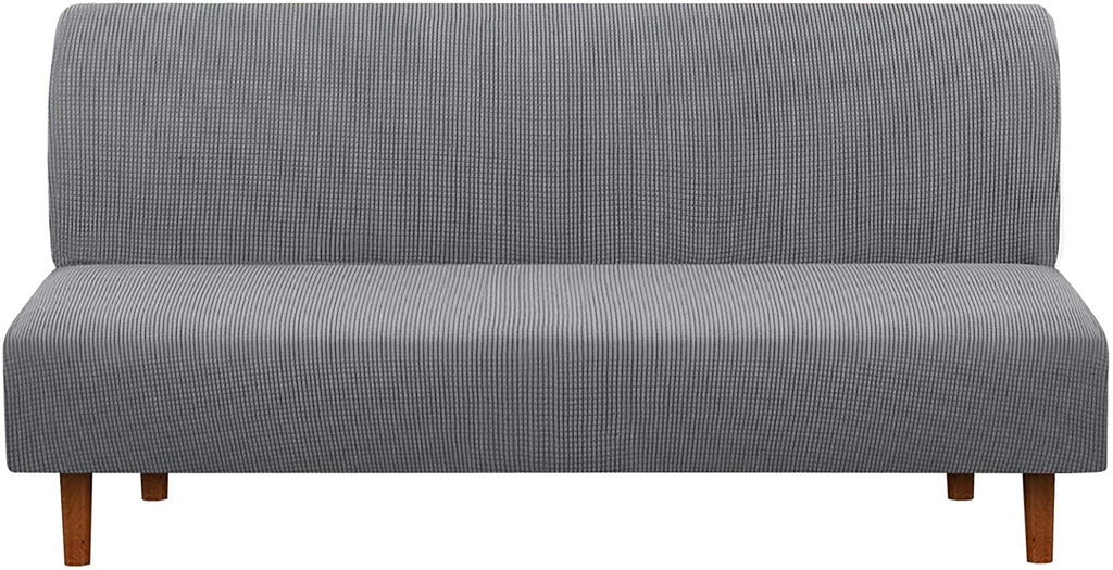 Armless Futon Slipcover, iCOVER High Stretchy Sofa Bed Couch Cover, Machine Washable Spandex Jacquard Fabric