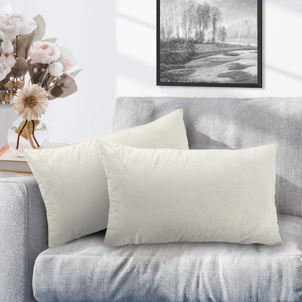 iCOVER Throw Pillow Covers Pack of 2, Square Velvet Decorative Cushion Cases, Soft Throw Pillow Cases for Couch Sofa Bed Bench Car,16"x16",Beige