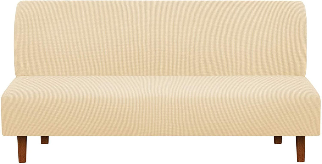 Armless Futon Slipcover, iCOVER High Stretchy Sofa Bed Couch Cover, Machine Washable Spandex Jacquard Fabric