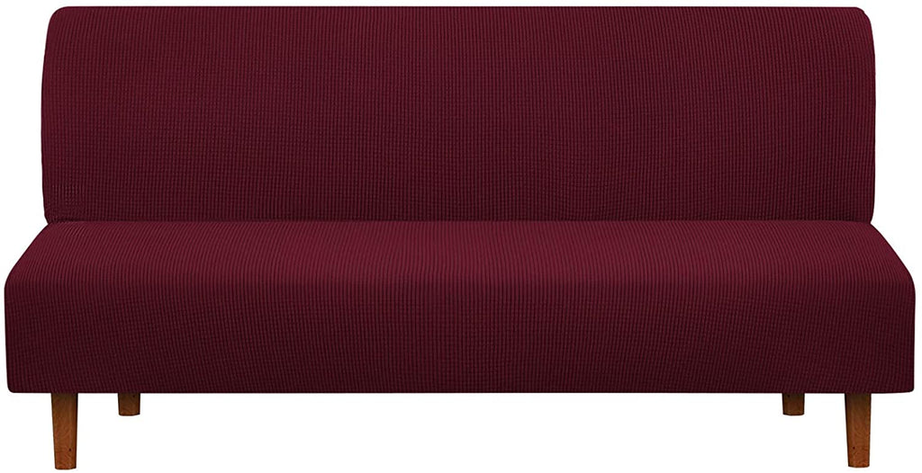 Armless Futon Slipcover, iCOVER High Stretchy Sofa Bed Couch Cover, Machine Washable Spandex Jacquard Fabric