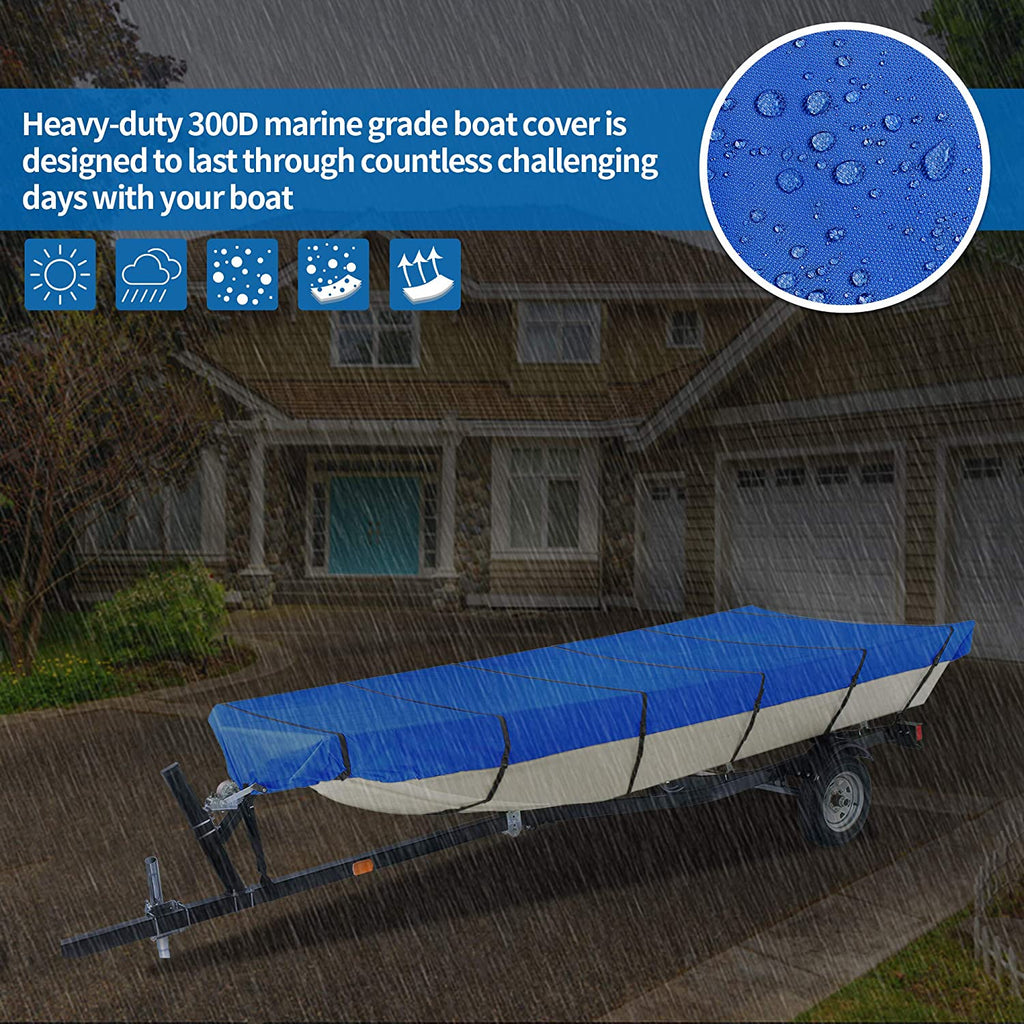 iCOVER 18ft Jon Boat Cover - Water Proof Heavy Duty Trailerable Jon Boat Cover,Fits Jon Boat 18ft Long and Beam Width up to 75in, Blue Color, JB6202D