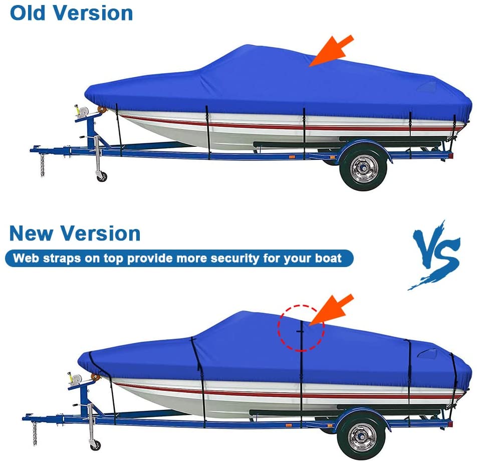 iCOVER Trailerable Boat Cover, Heavy Duty Waterproof UV Resistant Marine Grade Polyester Fits V-Hull,TRI-Hull,Pro-Style,Fishing Boat,Runabout,Bass Boat