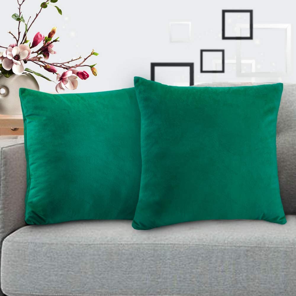 ETASOP Velvet Pillow Covers with Inserts Included 18x18, Pack  of 2 Soft Solid Decorative Throw Pillows for Sofa Bedroom Car (Green) :  Home & Kitchen