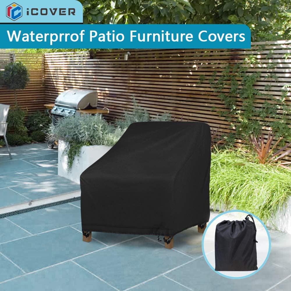iCOVER Patio Chair Cover, Waterproof Cover for Deep Seat Armchair Lounge, Buckles Drawstring Design