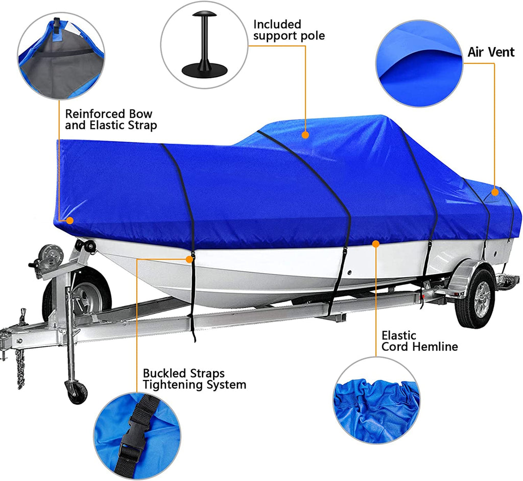 iCOVER Trailerable Cuddy Cabin Boat Cover- Waterproof Heavy Duty 600D Marine Grade Polyester for Cuddy Cabin Support Pole Included