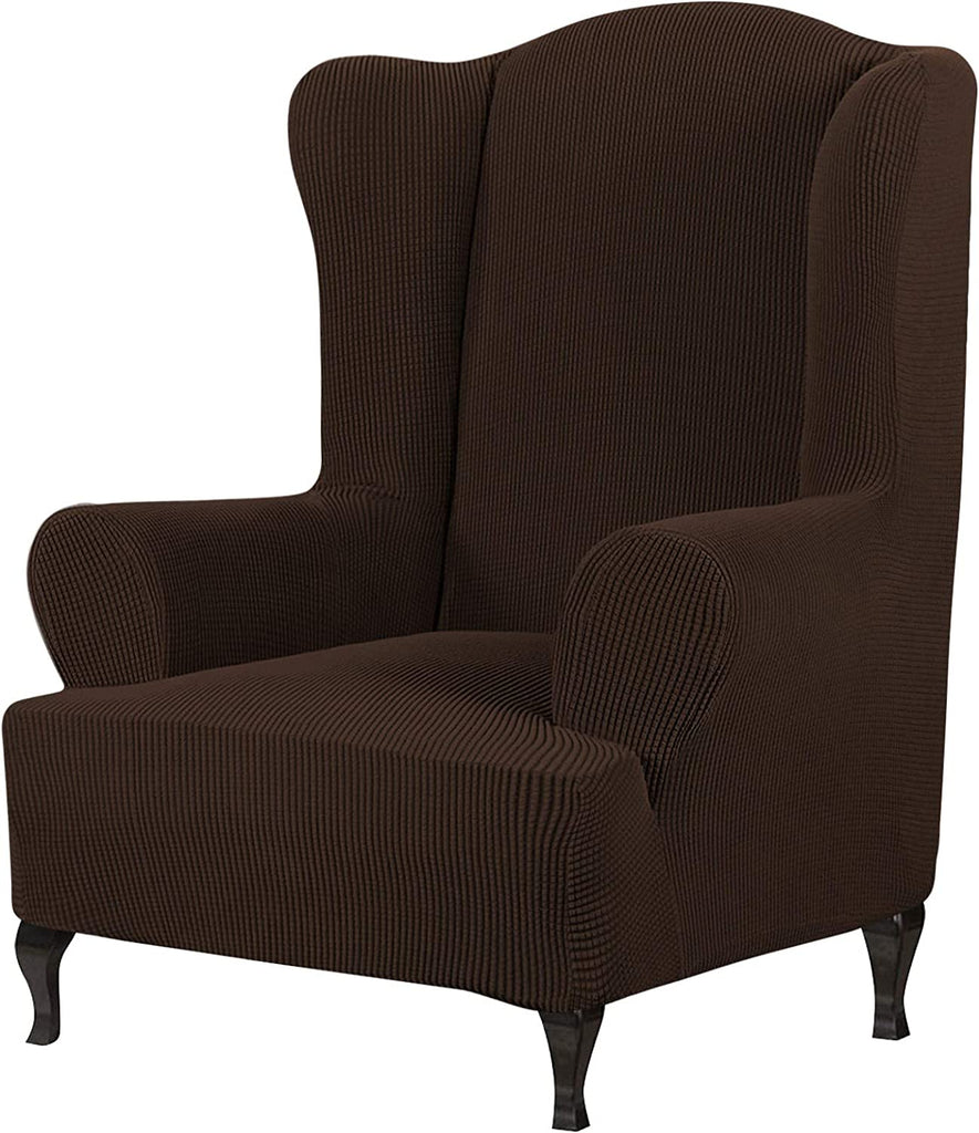 Wingback Chair Slipcover, iCOVER One Piece High Stretch Chair Cover, Machine Washable Spandex Jacquard Fabric, Bottom Elastic Easy to Install, Non-Slip Furniture Protector