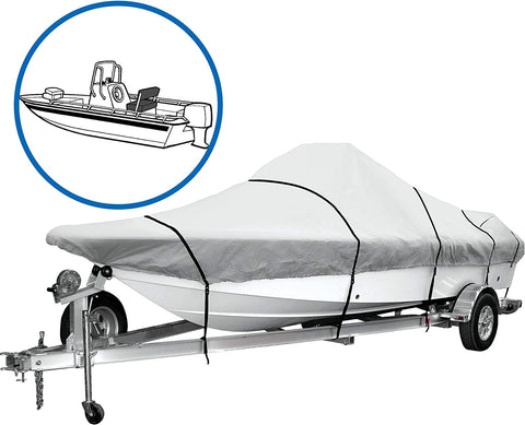 iCOVER Trailerable Boat Cover, 600D Heavy Duty Boat Cover Fits V-Hull Center Console Boat, Boat Cover Support Pole Included