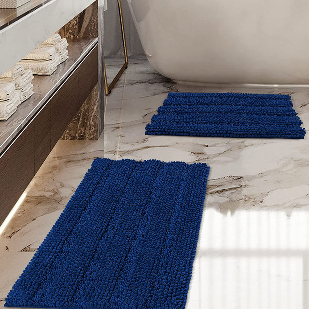 iCOVER Bathroom Rugs Set, Anti-Slip Design Thick Chenille Striped Bath Mats, Strong Absorbent Floor Mats Machine Washable Also for Kitchen, Living Room, Bedroom, 32" x 20" and 24" x 17"