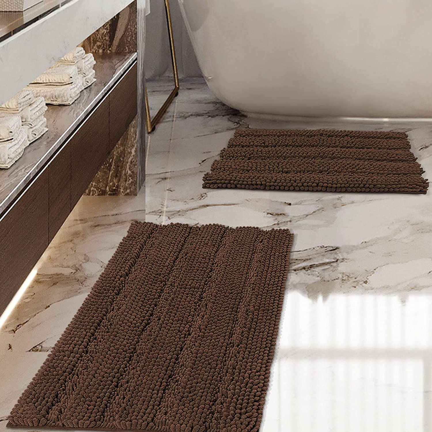 iCOVER Bathroom Rugs Set, Anti-Slip Design Thick Chenille Striped Bath –  Modern Rugs and Decor