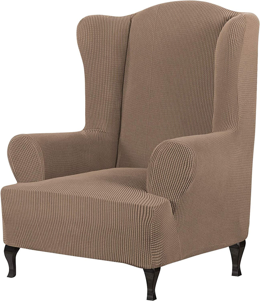 Wingback Chair Slipcover, iCOVER One Piece High Stretch Chair Cover, Machine Washable Spandex Jacquard Fabric, Bottom Elastic Easy to Install, Non-Slip Furniture Protector
