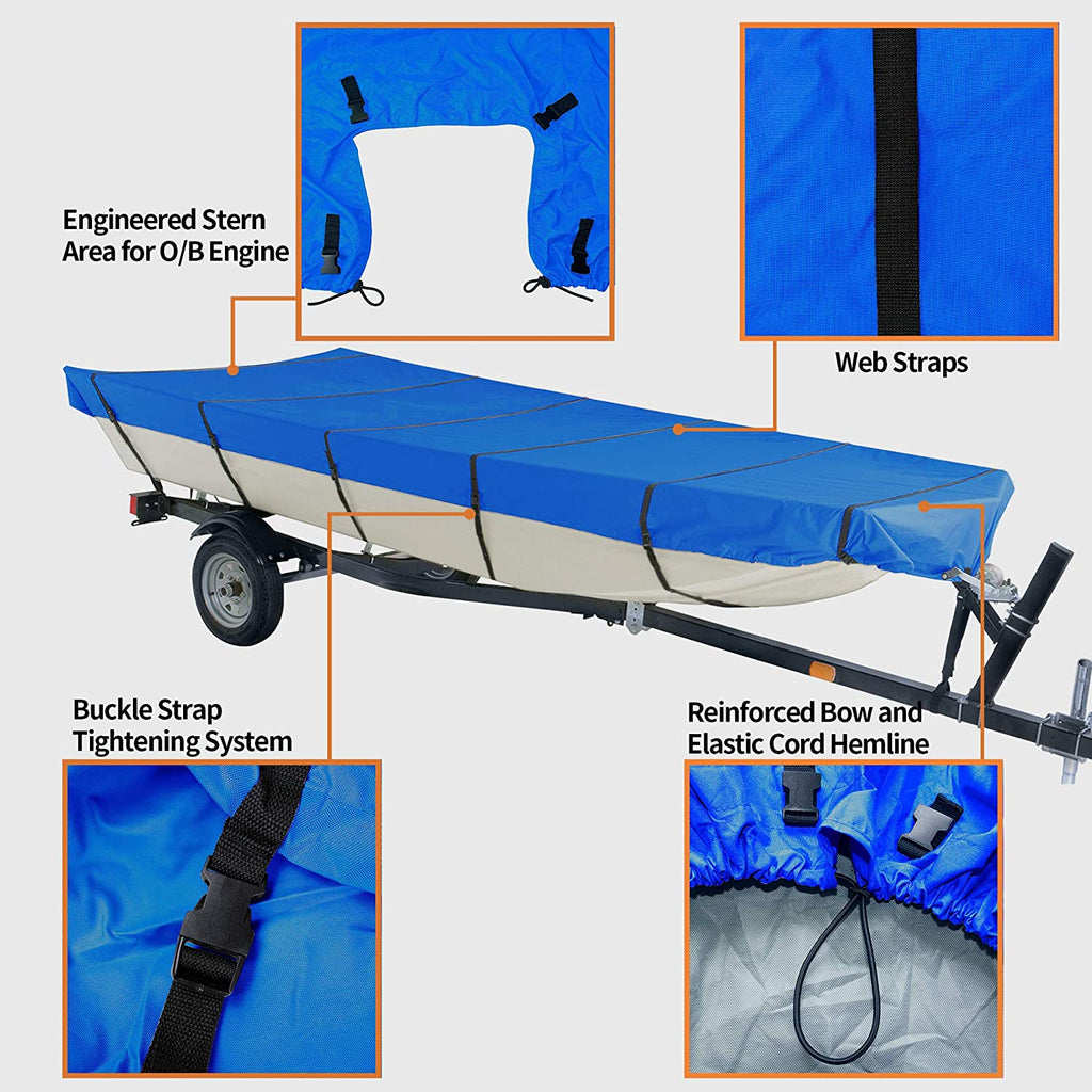 iCOVER 18ft Jon Boat Cover - Water Proof Heavy Duty Trailerable Jon Boat Cover,Fits Jon Boat 18ft Long and Beam Width up to 75in, Blue Color, JB6202D